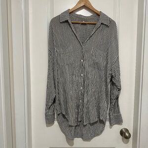 Z Supply | Relaxed Fit Long Sleeve Button Down White Gray Stripe XS/S (fits M/L)
